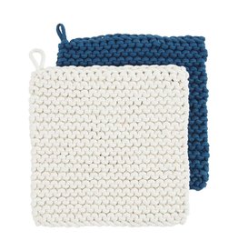 Mud Pie Crochet Pot Holders Set of 2 | White & Blue