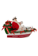 Kurt Adler Fabriche Boat Captain Santa In Decorated Christmas Boat