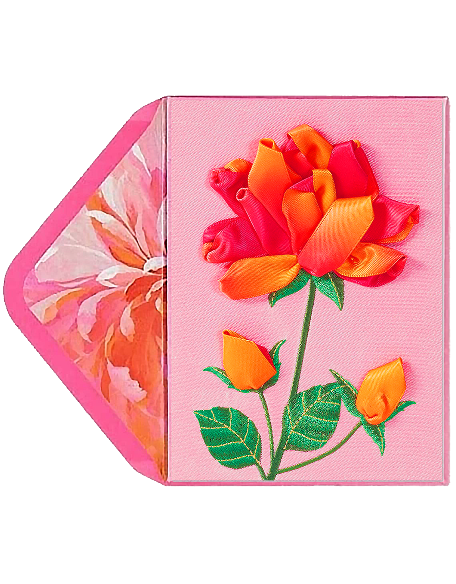 PAPYRUS® Mother's Day Card Gradient Ribbon Rose W Embroidered Leaves