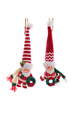 Kurt Adler Santa With Red Knit Long Hat Ornaments Set of 2 Assorted