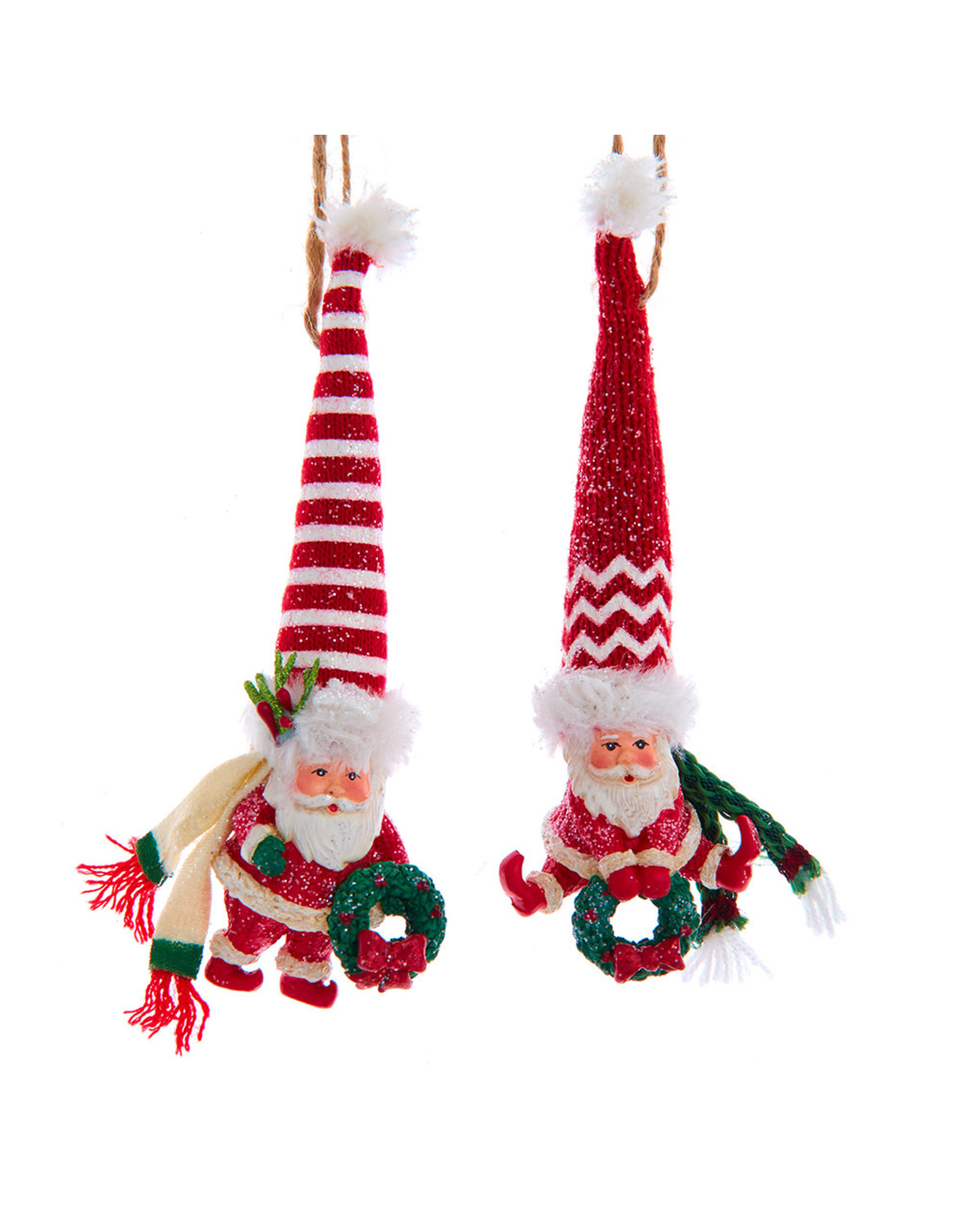 Kurt Adler Santa With Red Knit Long Hat Ornaments Set of 2 Assorted