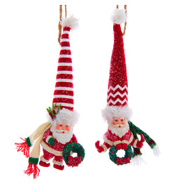 Kurt Adler Santa With Red Knit Long Hat Ornaments Set of 2 Assorted