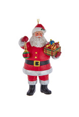 Kurt Adler Santa Ornament Holding Plaid Box of Ornaments