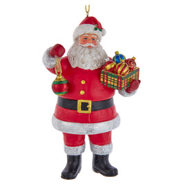 Kurt Adler Santa Ornament Holding Plaid Box of Ornaments