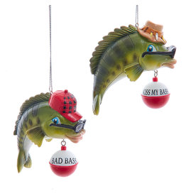 Kurt Adler Lodge Bass With Sayings Ornaments Set of 2 Assorted