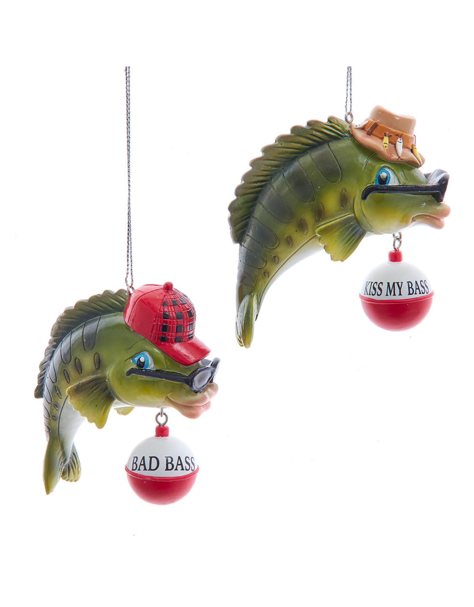 Kurt Adler Lodge Bass With Sayings Ornaments Set of 2 Assorted