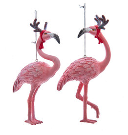 Kurt Adler Flamingo Ornaments Wearing Reindeer Antlers 2 Assorted