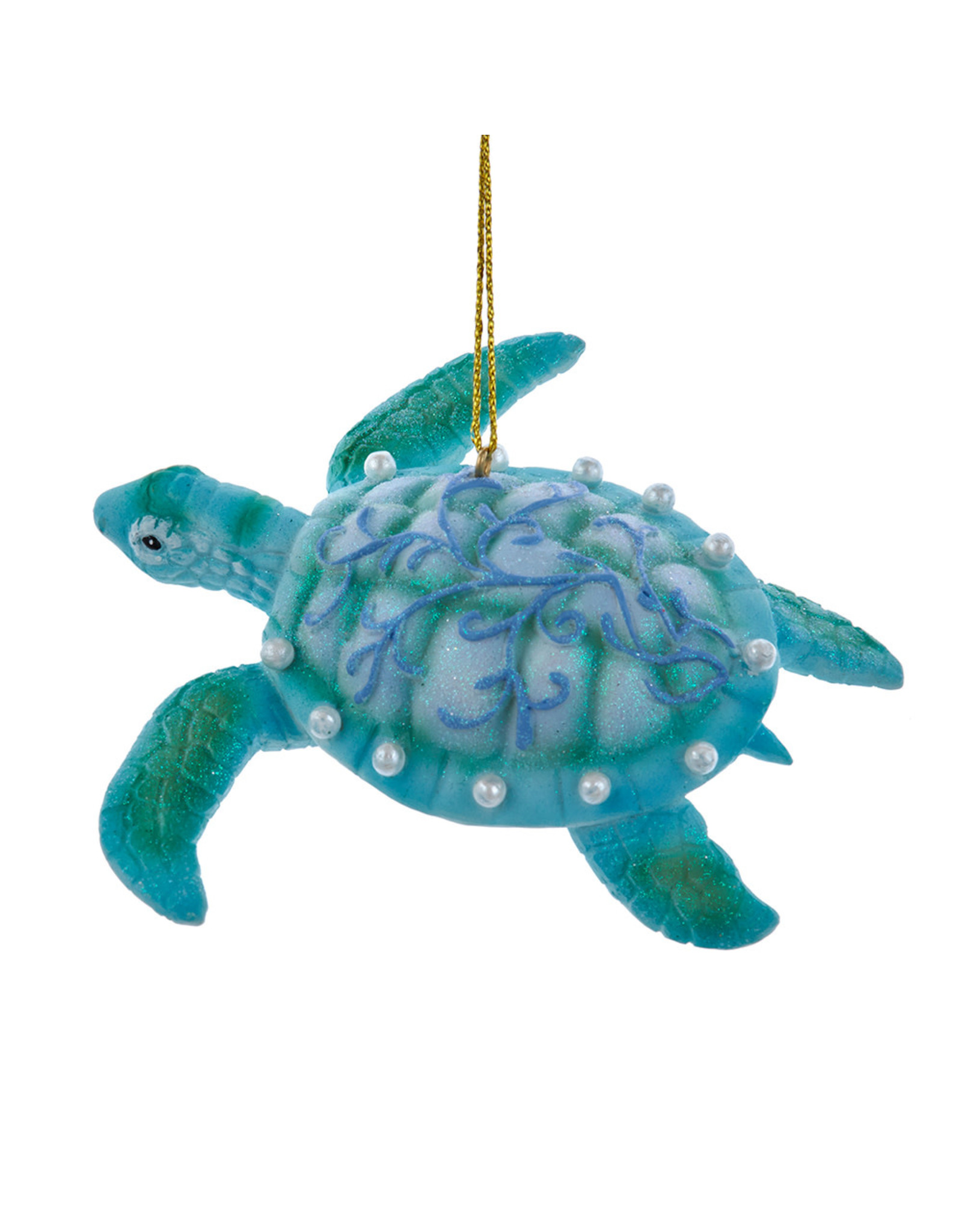 Kurt Adler Blue and Green Sea Turtle Ornament With Scroll Pattern