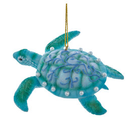 Kurt Adler Blue and Green Sea Turtle Ornament With Scroll Pattern