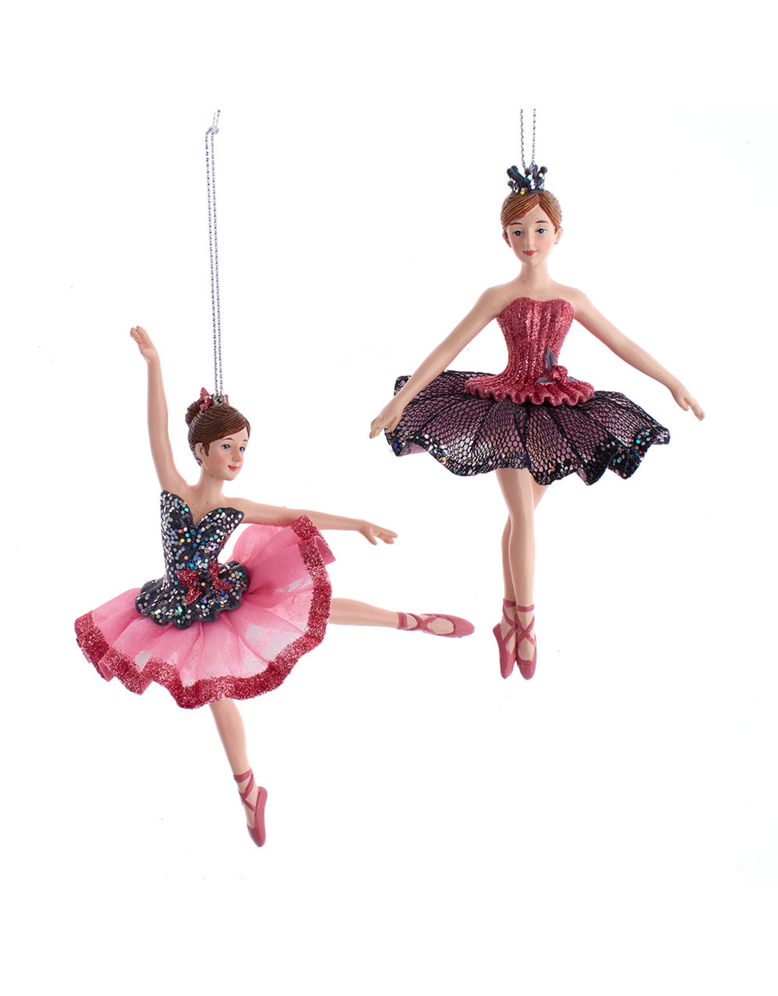 Kurt Adler Pink and Pewter Ballerina Ornaments 2 Assorted
