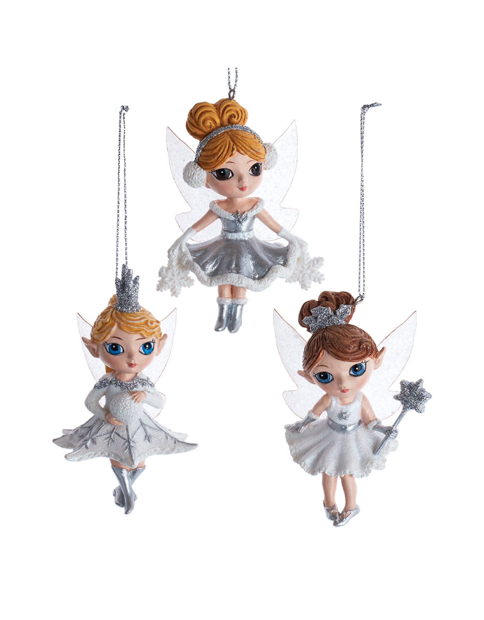 Kurt Adler White and Silver Fairy Elves Christmas Ornament
