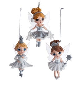 Kurt Adler White and Silver Fairy Elves Christmas Ornament