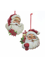 Kurt Adler Metal Santa Head Christmas Ornaments 2 Assorted
