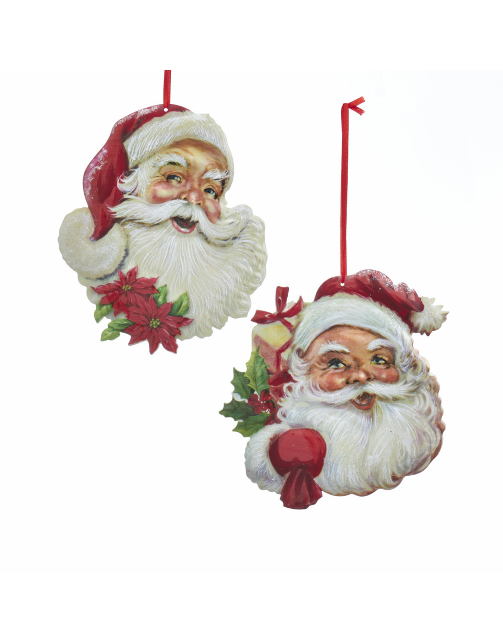 Kurt Adler Metal Santa Head Christmas Ornaments 2 Assorted