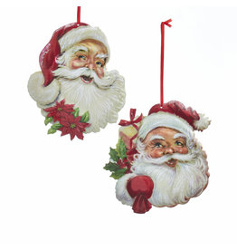 Kurt Adler Metal Santa Head Christmas Ornaments 2 Assorted