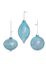 Kurt Adler Blue Ball Onion Teardrop Glass Ornaments 3pc Set