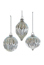 Kurt Adler 80MM Silver Glittered Sequined Glass Ornaments 3pc Set