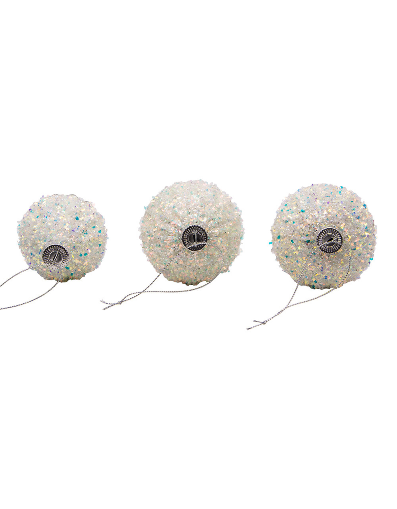 Kurt Adler 80MM Silver Glittered Sequined Glass Ornaments 3pc Set