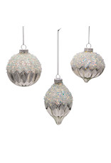 Kurt Adler 80MM Silver Glittered Sequined Glass Ornaments 3pc Set