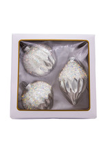 Kurt Adler 80MM Silver Glittered Sequined Glass Ornaments 3pc Set