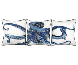 TIDE | HILL Octopus 3pc Embroidered Pillow Cover Set W Pillow