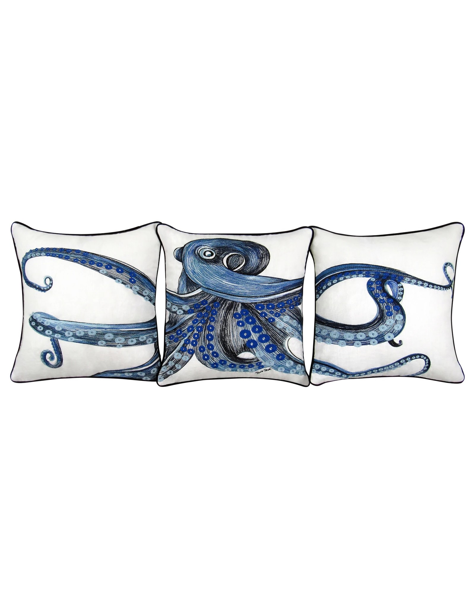Tide Hill Octopus 3pc Embroidered Pillow Cover Set