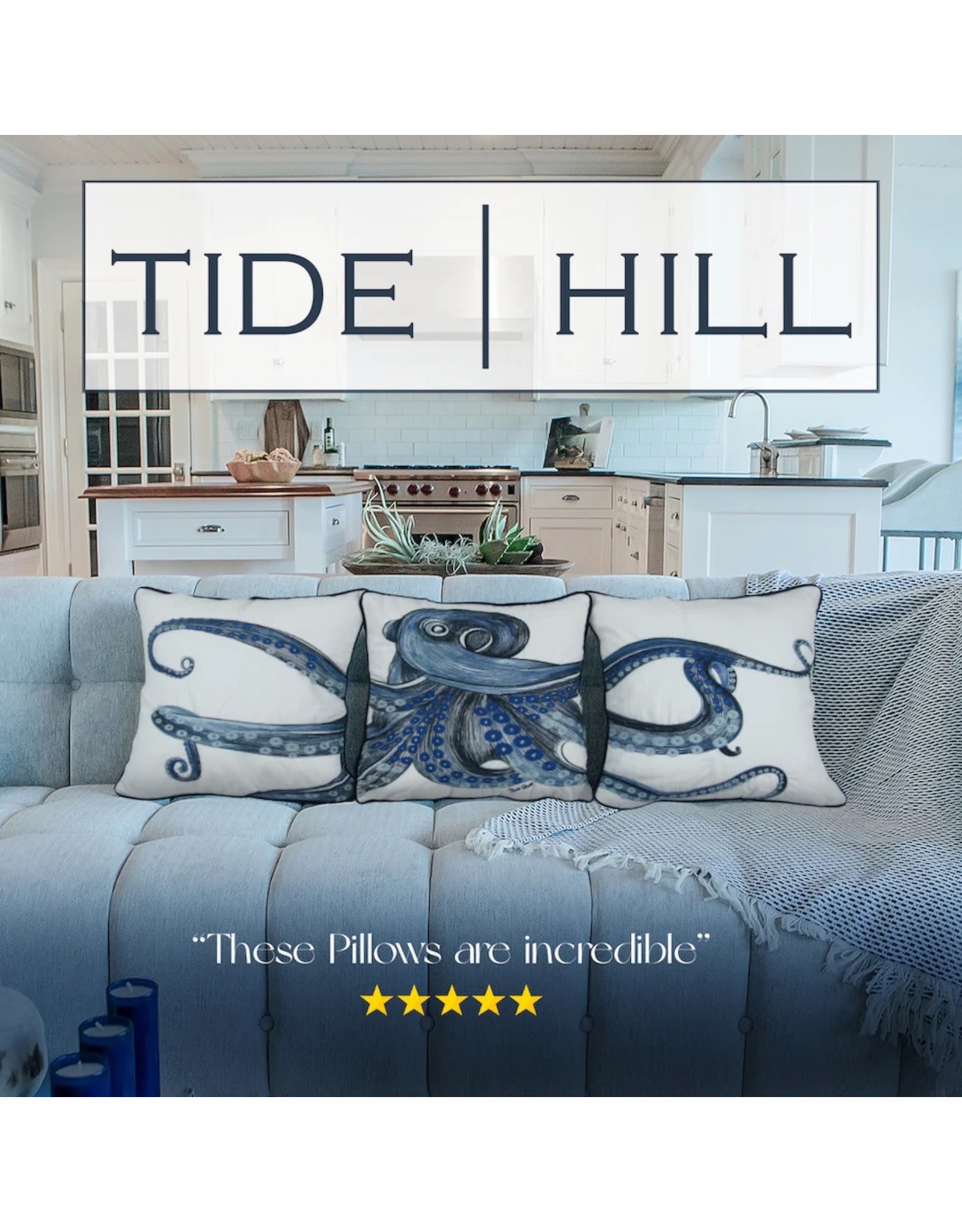 Tide Hill Octopus 3pc Embroidered Pillow Cover Set