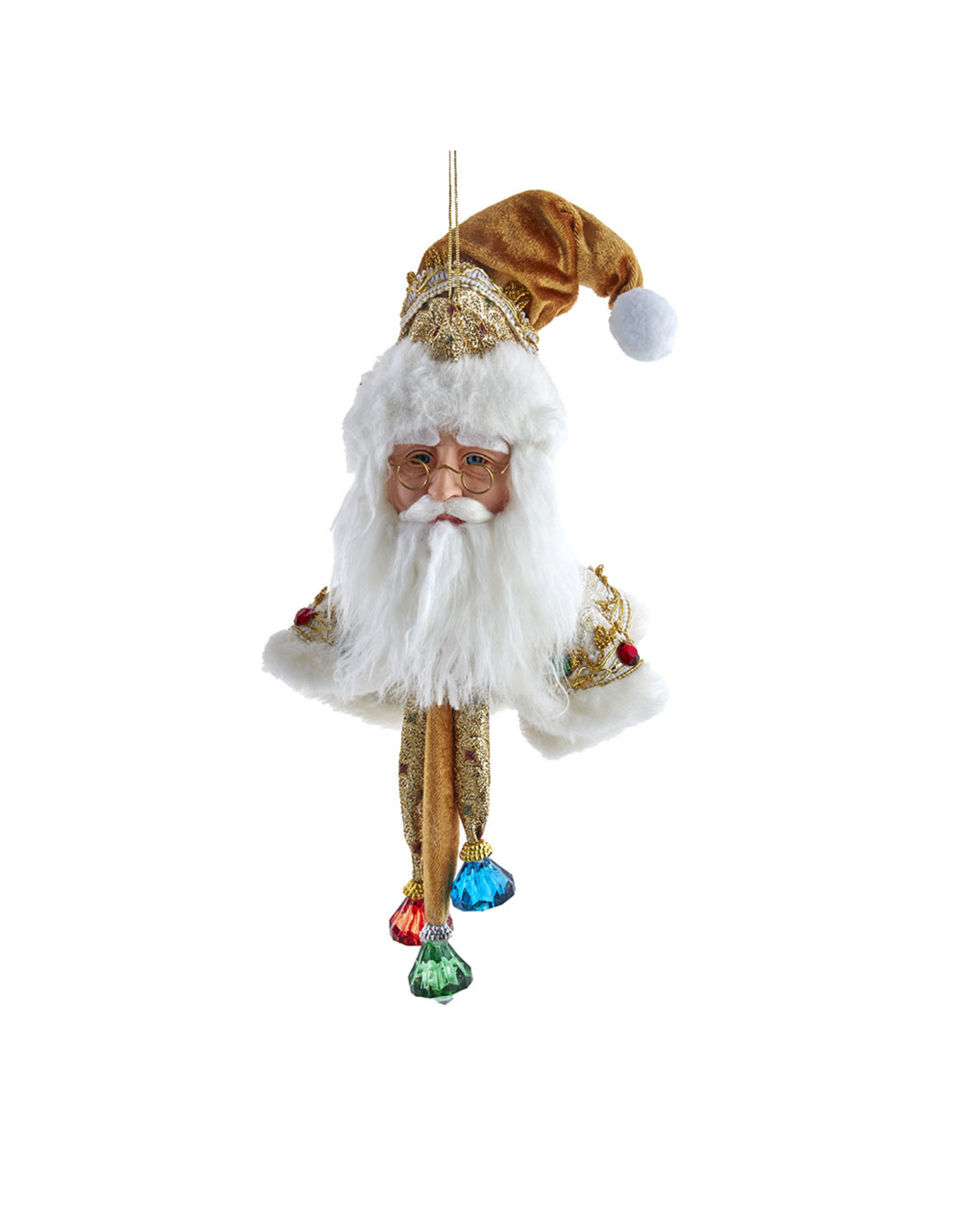 Kurt Adler Jeweled Gold Santa Head Ornament 18 Inch