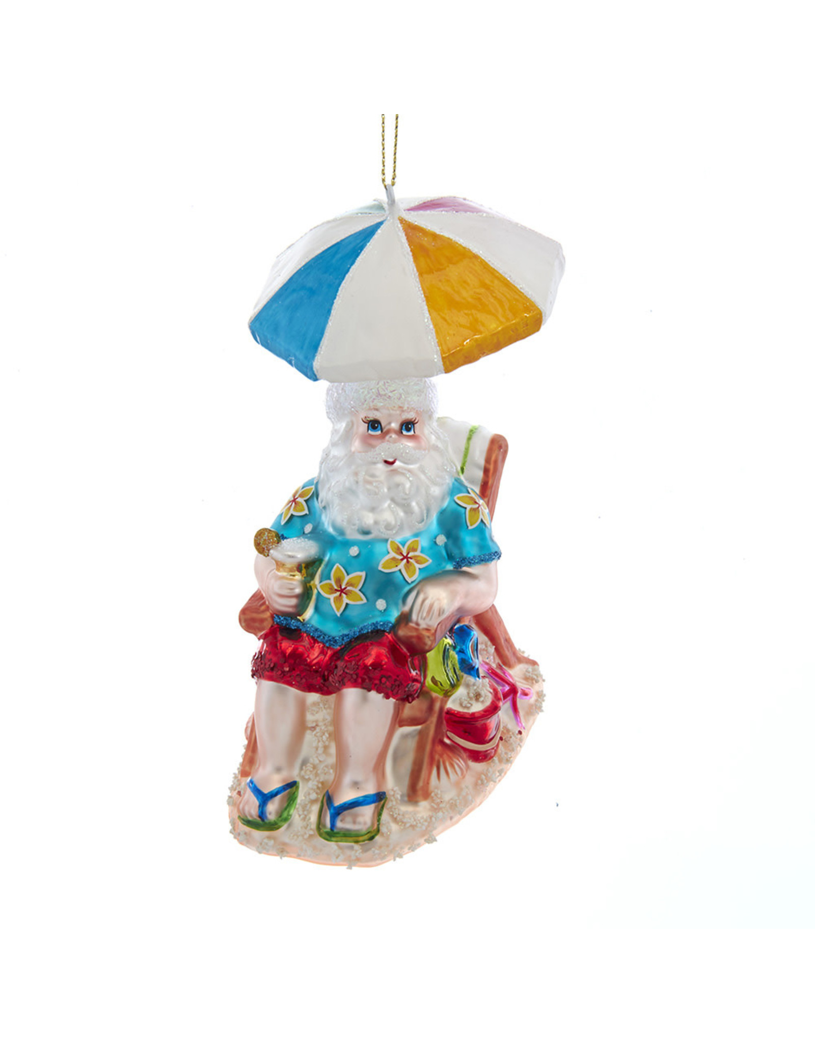 Kurt Adler Nobel Gems Glass Santa In Beach Chair Ornament