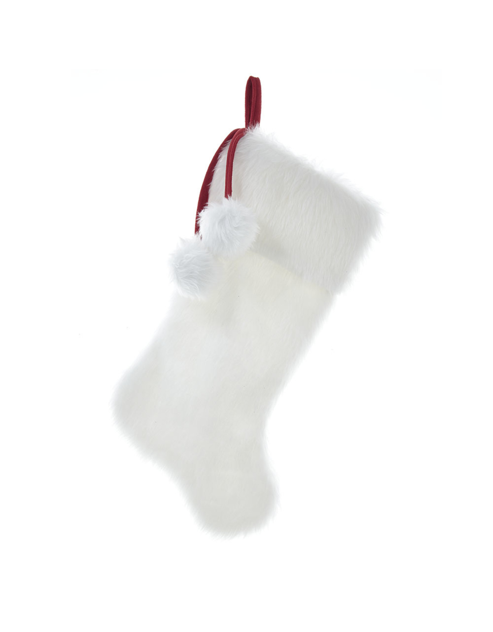 Kurt Adler Christmas Stockings White Faux Fur Stocking W Pom Poms