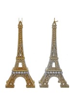 Kurt Adler Paris Eiffel Tower Glitter Ornaments 2pc Set Silver Gold
