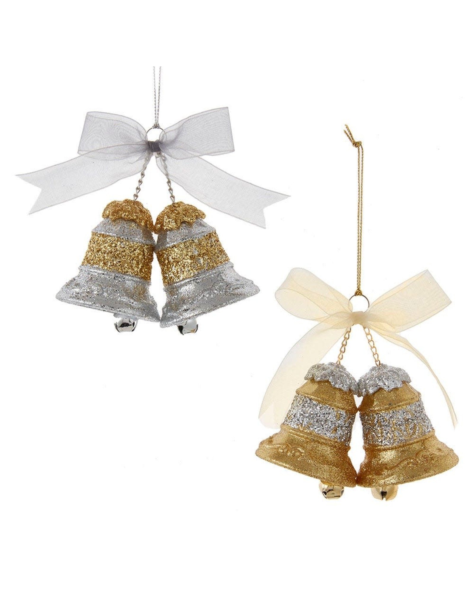 Kurt Adler Gold and Silver Bell Ornaments 2 Assorted