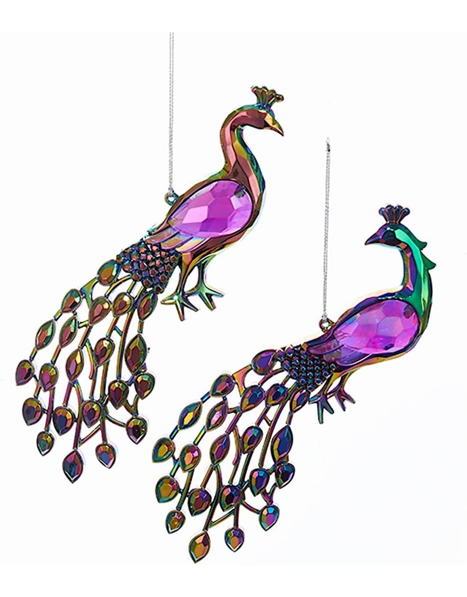 Kurt Adler Jeweled Peacock Birds Acrylic Ornaments Set of 2