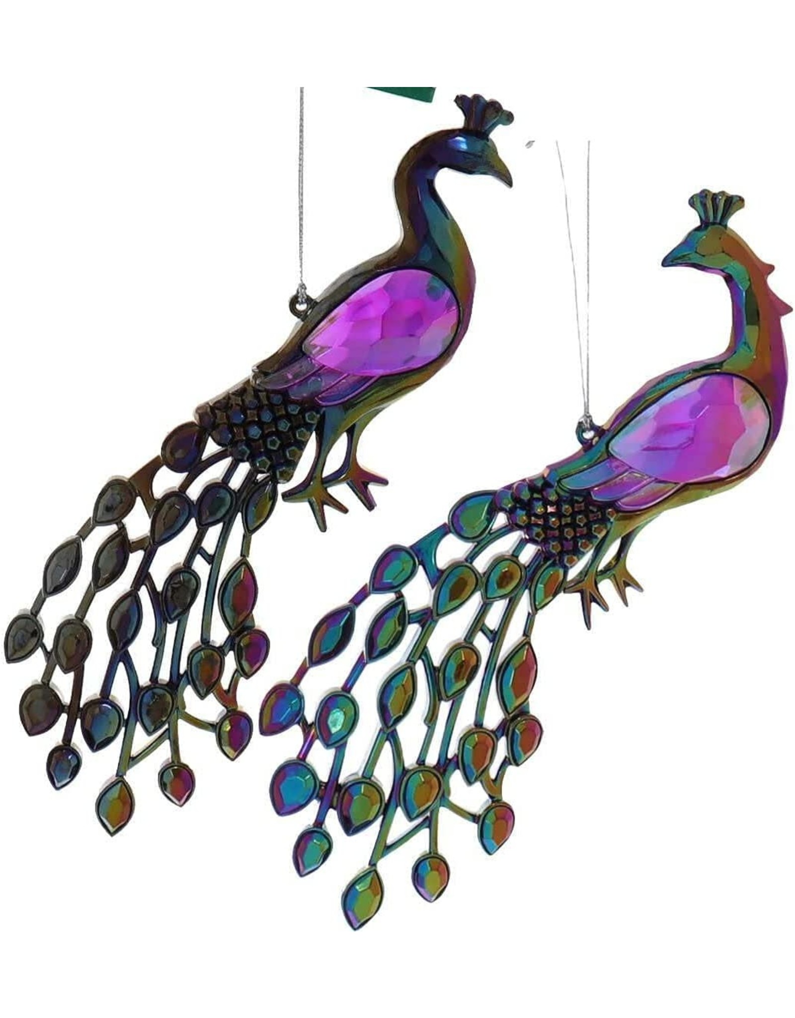 Kurt Adler Jeweled Peacock Birds Acrylic Ornaments Set of 2