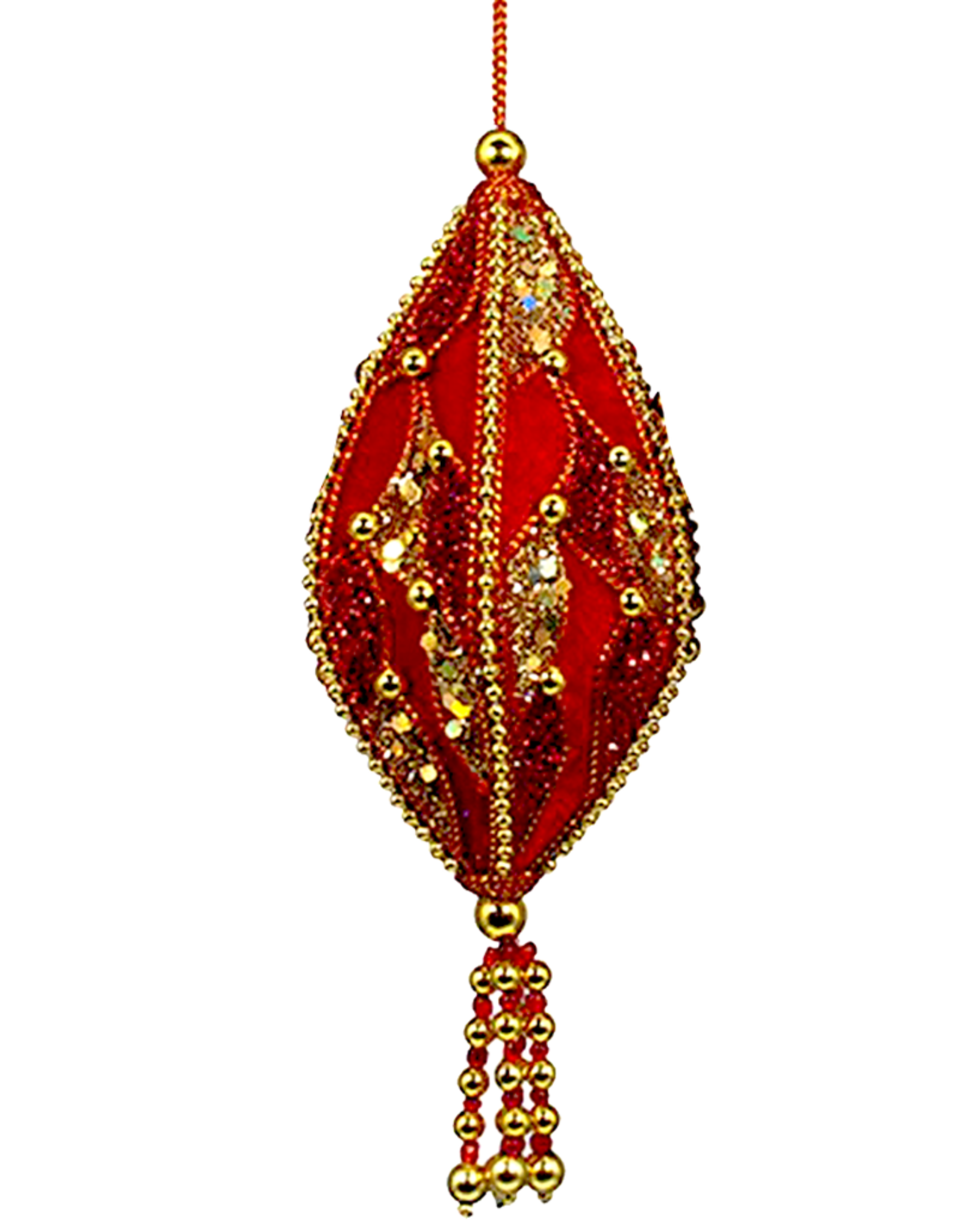Kurt Adler Red Velour Sequin Gold Beading Ornament Finial