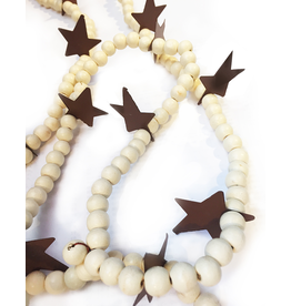 Darice Christmas Garland Ivory Wood Beads w Rustic Star 6 FT