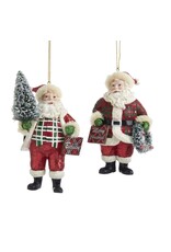 Kurt Adler Classic Plaid Santa Ornaments w Christmas Tree Wreath Signs