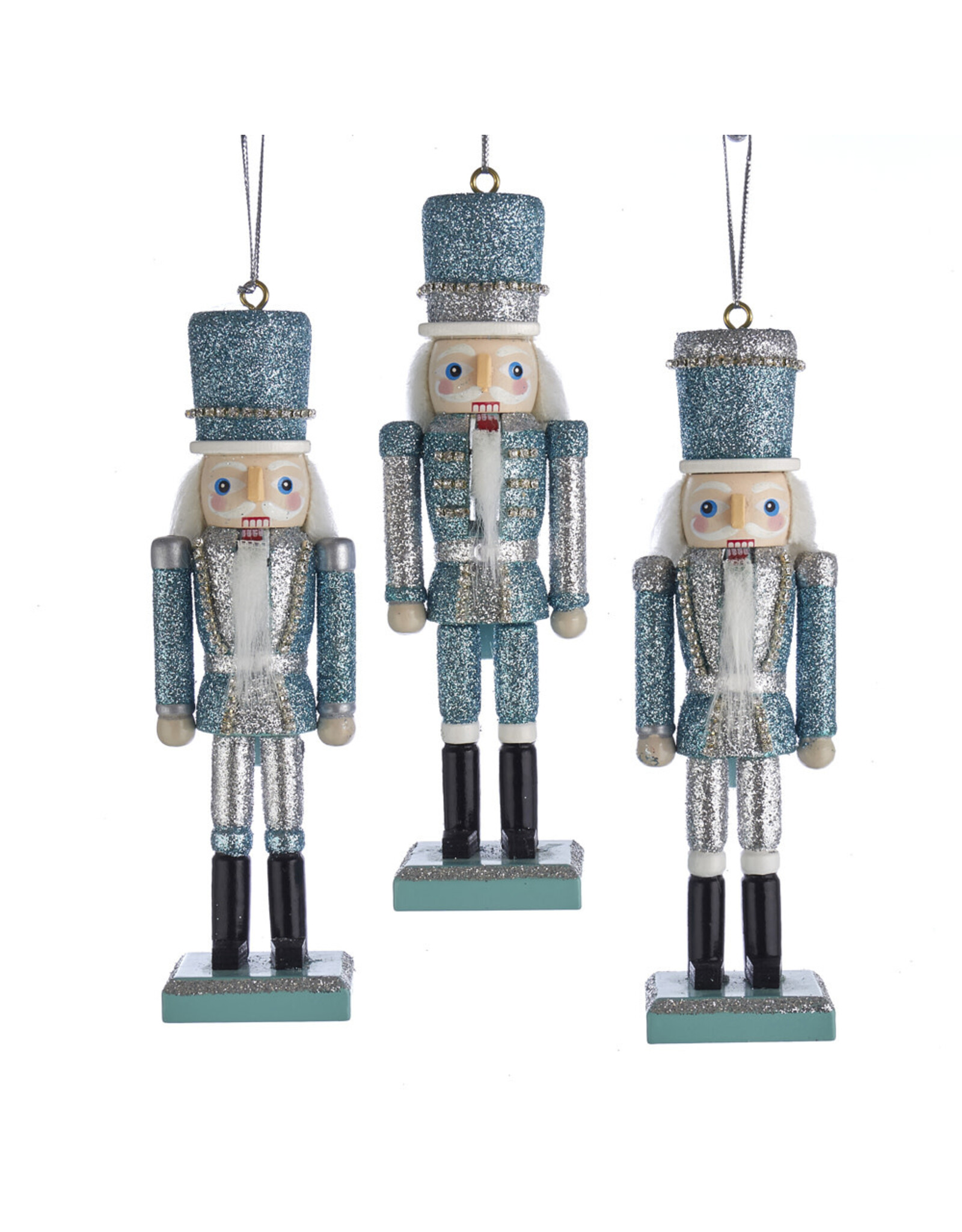 Kurt Adler Glitter Silver & Blue 6” Nutcracker Ornaments 3 Assorted