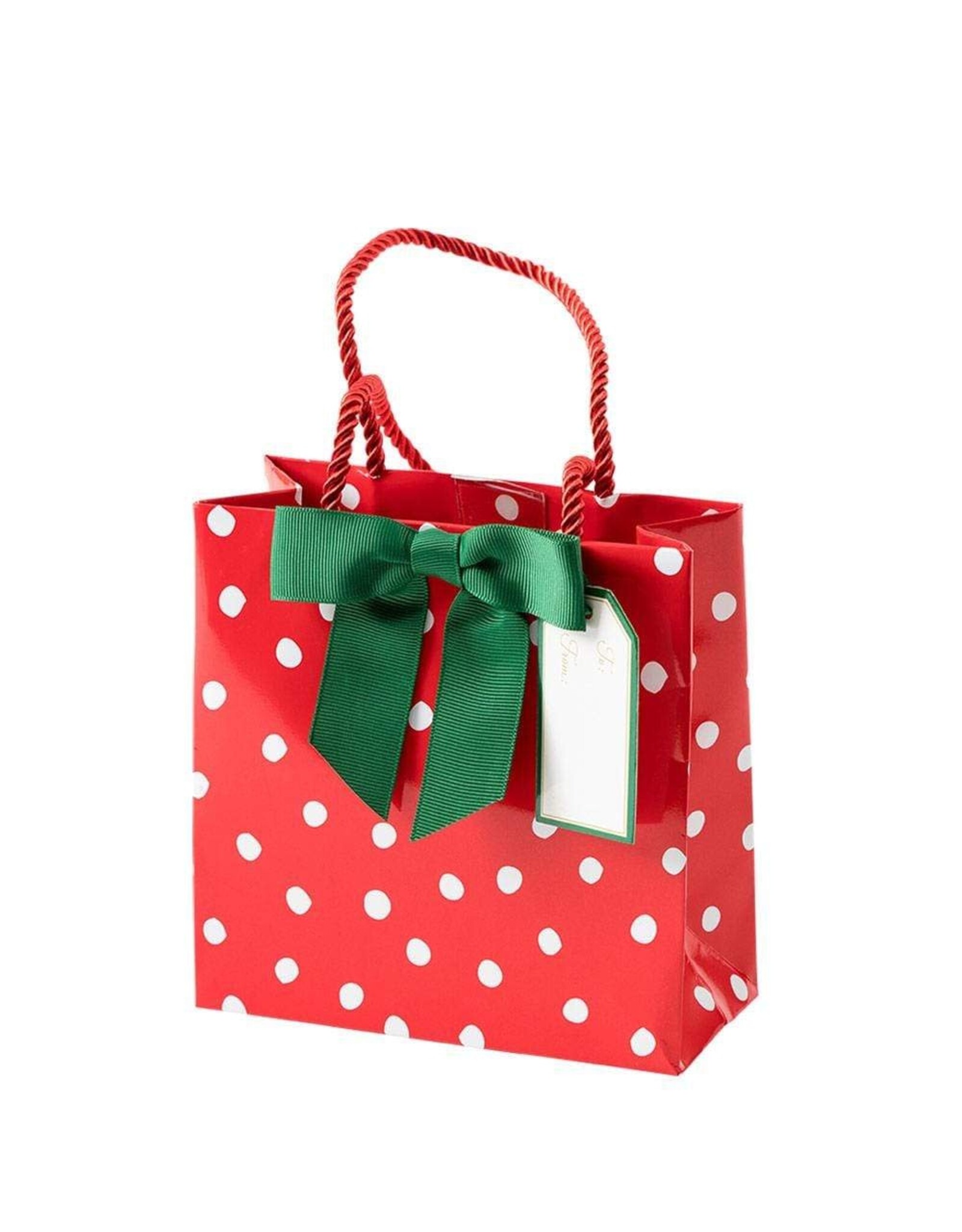 Caspari Christmas Gift Bag Small SQ 5.75x2.5D Painted Dots