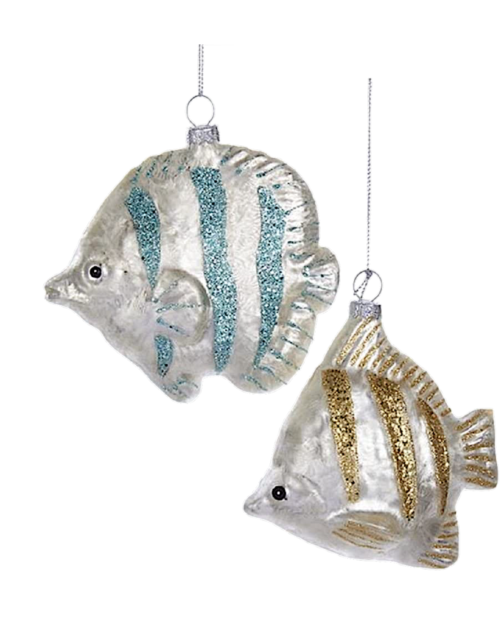 Kurt Adler Glass Fish Ornaments w Glittered Stripes 2 Assorted