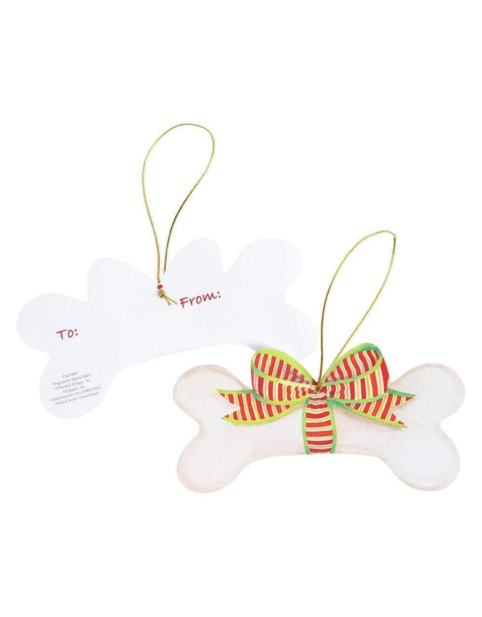 Caspari Ornament Gift Tags 4pk Die-Cut Dog Bone And Bow