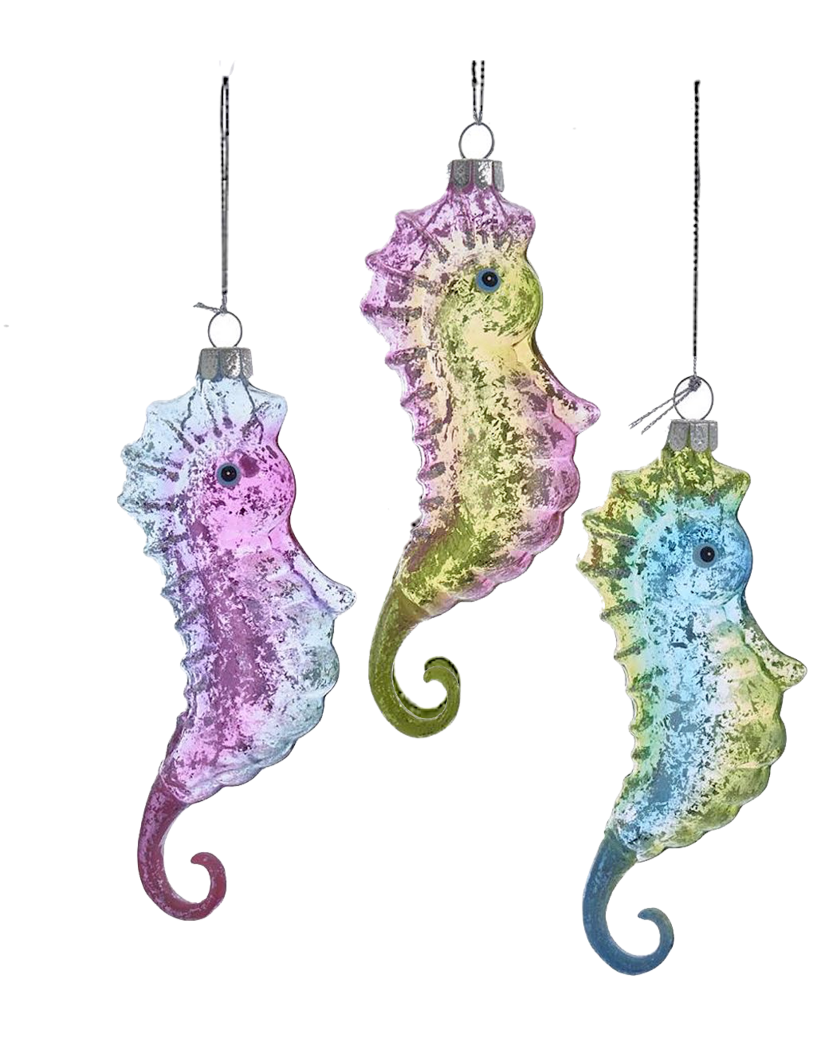 Kurt Adler Multi-Color Glass Seahorse Ornaments 5.25" 3 Assorted