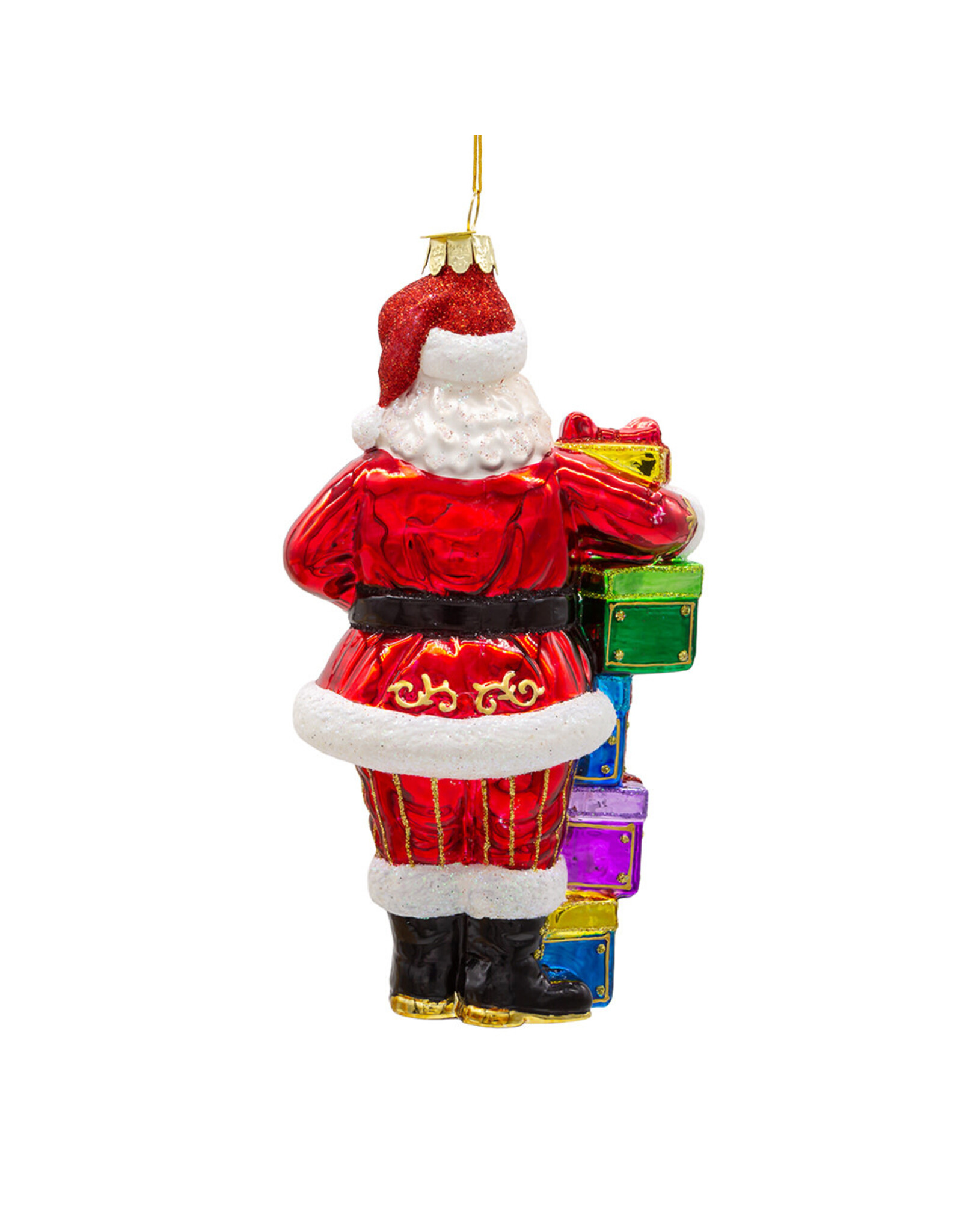 Kurt Adler Bellissimo Glass Santa With Gift Boxes Ornament 7 Inch