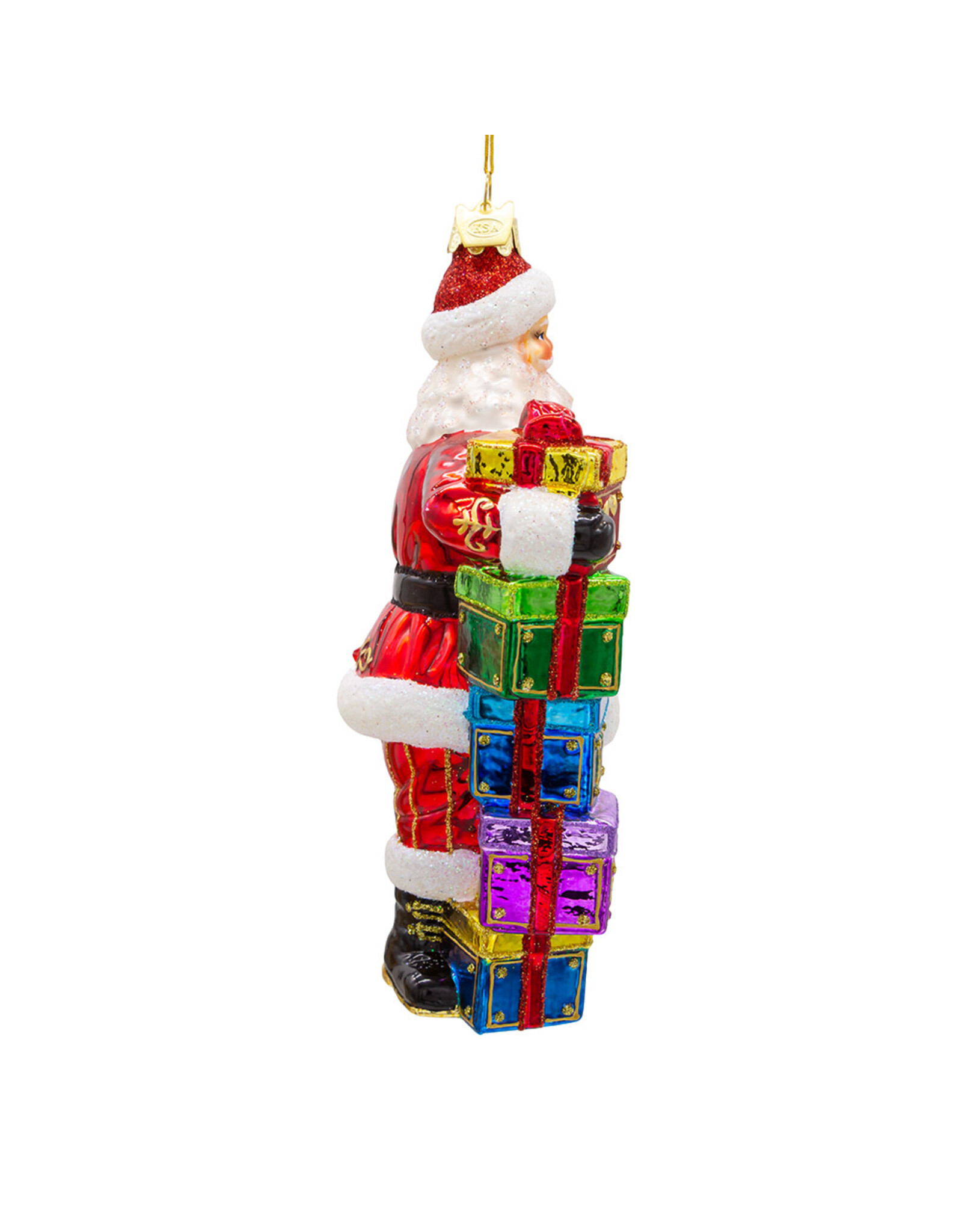 Kurt Adler Bellissimo Glass Santa With Gift Boxes Ornament 7 Inch