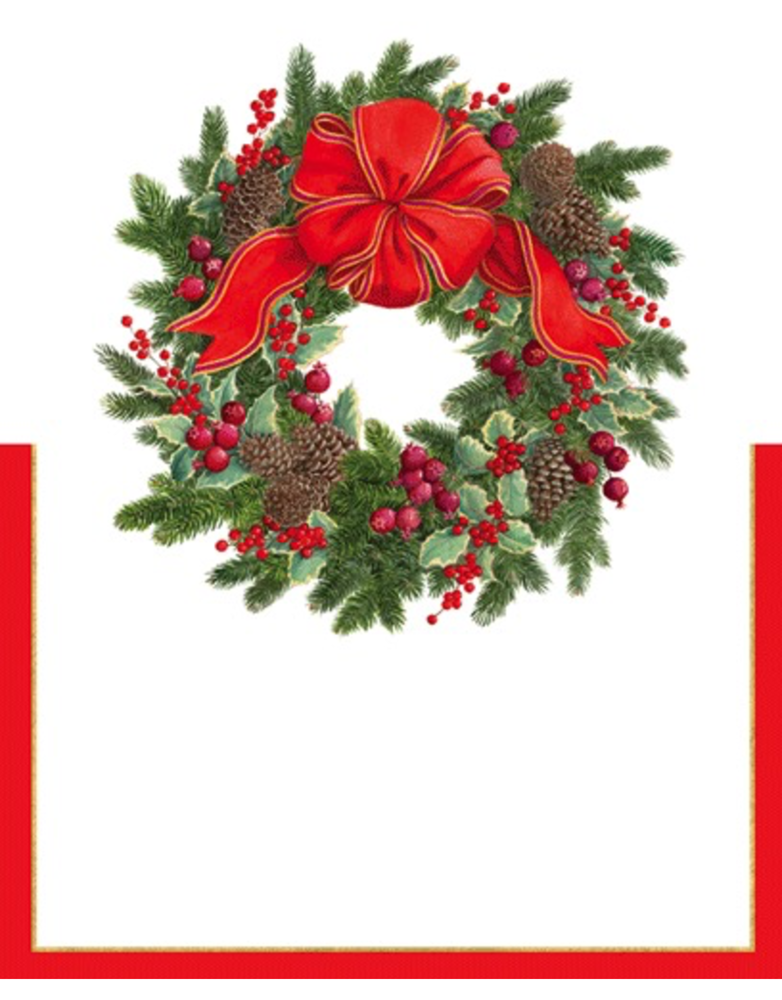 Caspari Christmas Place Cards Tent Style 8pk Evergreen Wreath