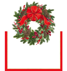 Caspari Christmas Place Cards Tent Style 8pk Evergreen Wreath