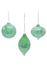 Kurt Adler Glass Iridescent Green Ornaments 80mm 3pc Set