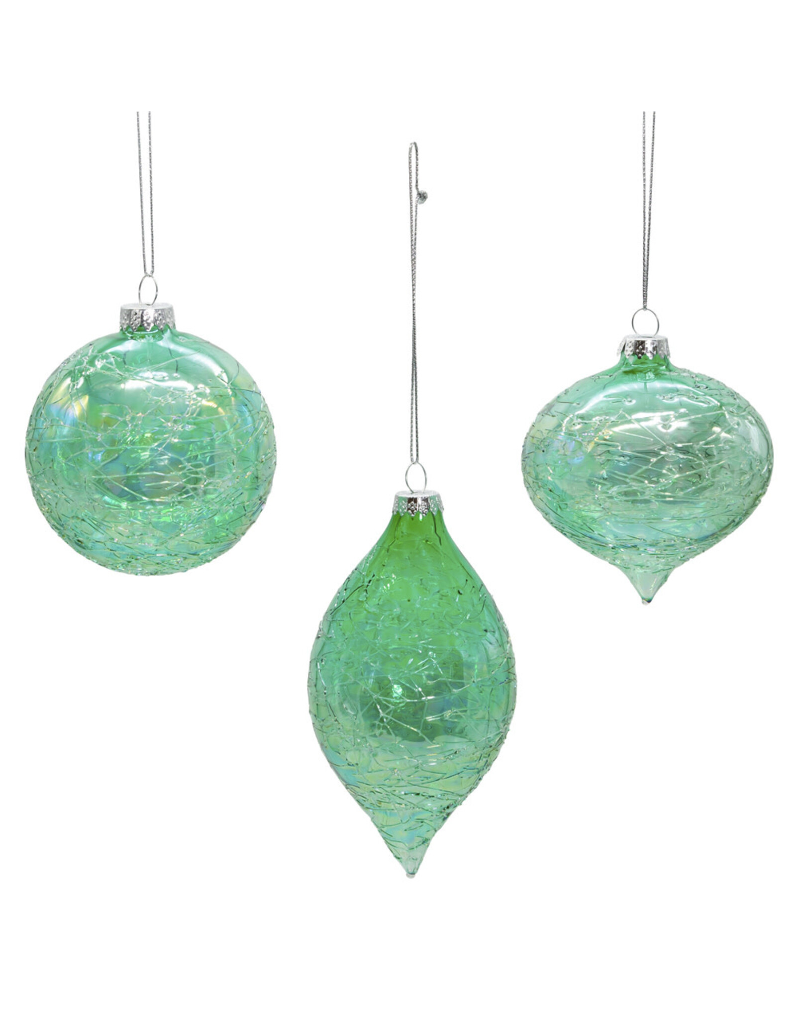 Kurt Adler Glass Iridescent Green Ornaments 80mm 3pc Set