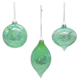 Kurt Adler Glass Iridescent Green Ornaments 80mm 3pc Set
