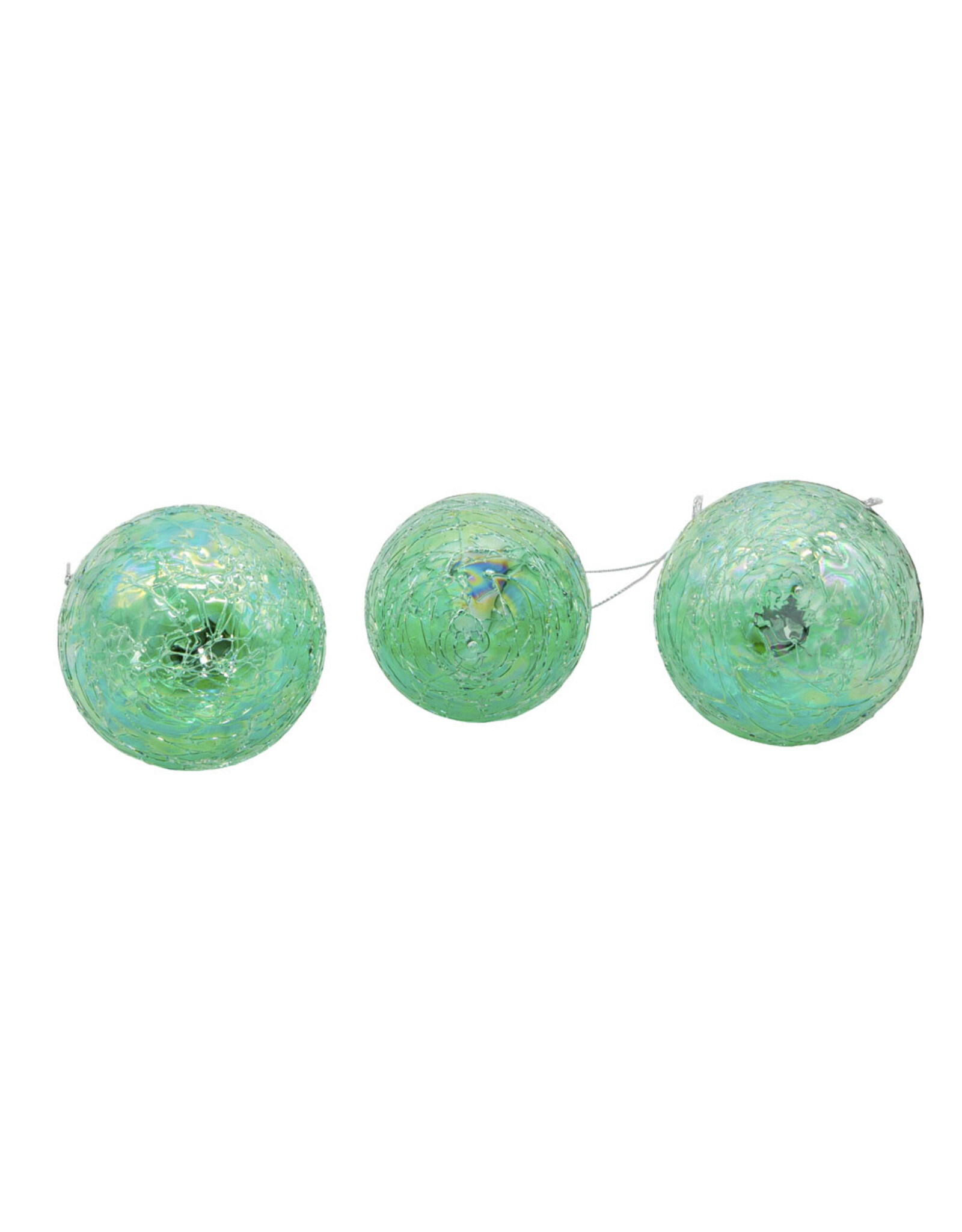 Kurt Adler Glass Iridescent Green Ornaments 80mm 3pc Set